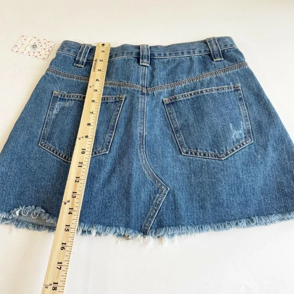 Free People Womens Side Car Denim Mini‎ Skirt Size 26 Blue Raw Hem Dark Wash New